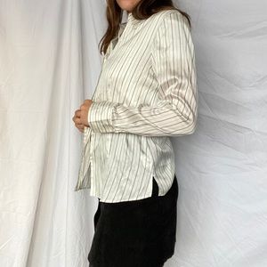 Black and white silk striped blouse French vintage